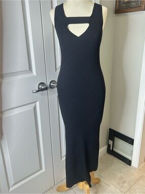 Zara Black Ribbed Maxi Dress Size L Cut-Out Elegant Bodycon